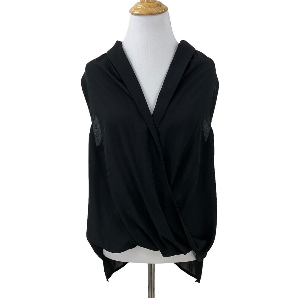Topshop Semi Sheer Faux Wrap Blouse Womens 6 Black High Low Sleeveless Top